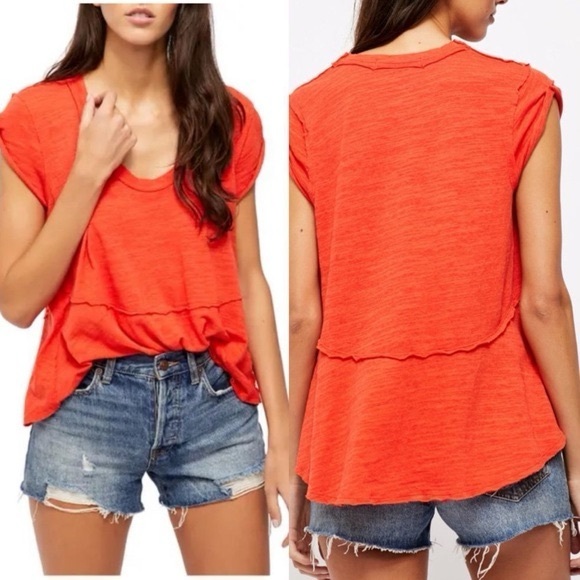 We The Free Tops - We The Free Vibrant Orange Short Sleeve Top